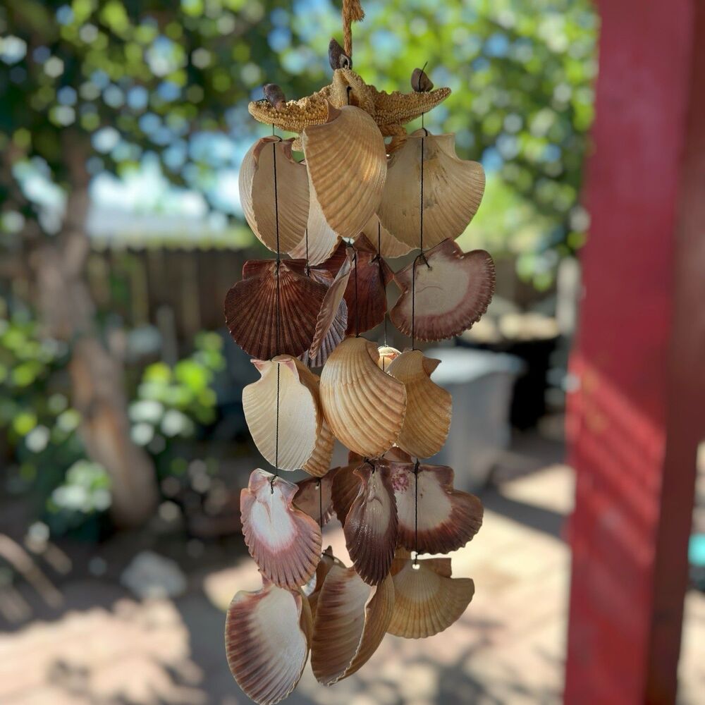 Seashell Starfish Wind Chime Coastal Decor 21.5" Long Whimsy Mermaid Beach